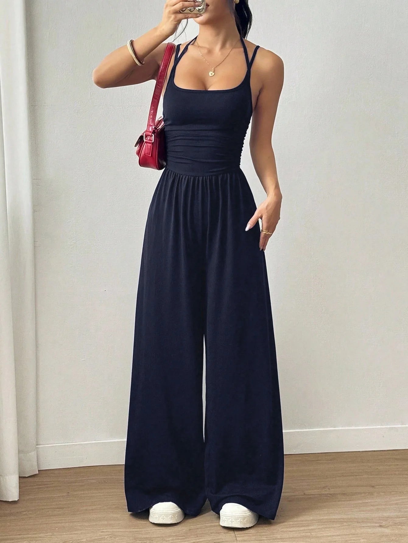 2026 Casual Jumpsuit Simple Style Jumpsuits For Woman Loose Wide Leg Trouser Women's Clothing Home Clothes Sleeveless Sling Silm