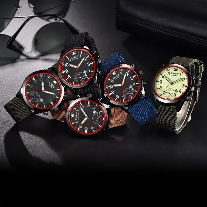 XINEW Cheap Brand Watches For Men Students Fashion Simple Leather Band Army Sports Date Quartz Watch Relogios Masculinos 2024