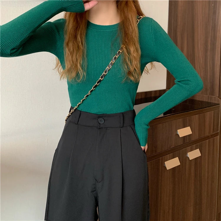 2026 New Women Sweater Autumn Winter Long Sleeve Pullover Basic Top Fashion O-neck Elastic Female Winter Solid Knitted Jumper