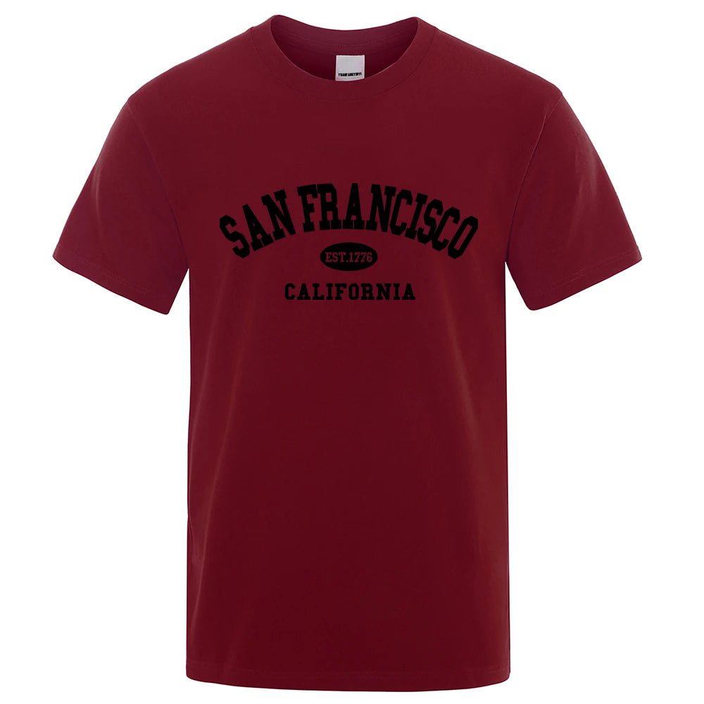 Sanfrancisco Est.1776 California Letter T-Shirts Men Fashion Oversized Tops Summer Tshirt Loose Designer Luxury Tee Clothing