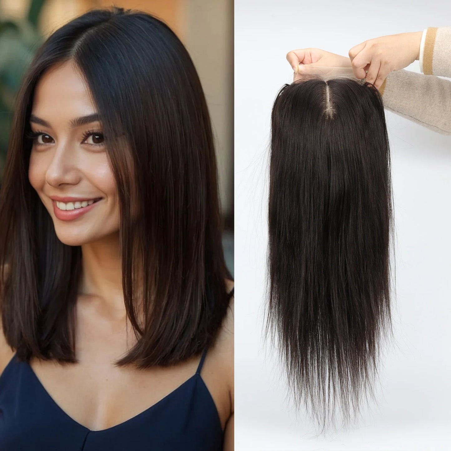 8x9" Large Size Silk Base Human Hair Closure Topper Silk Top Remy Hair Cover Lace Front Bleached Knots with Baby Hair & Clips in