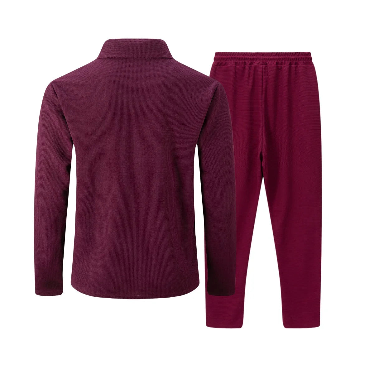 Mens Casual 2 Piece Set Waffle Texture Zip Up Jacket + Elastic Waist Trousers Comfortable Lightweight Suit for All