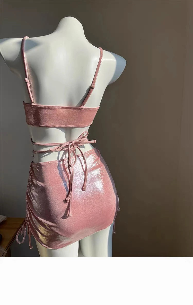 Sexy Bikini Swimsuit Women's Three-piece Set Diamond Photography Beach Vacation Hot Spring Swimming Costume 2023 New Arrival