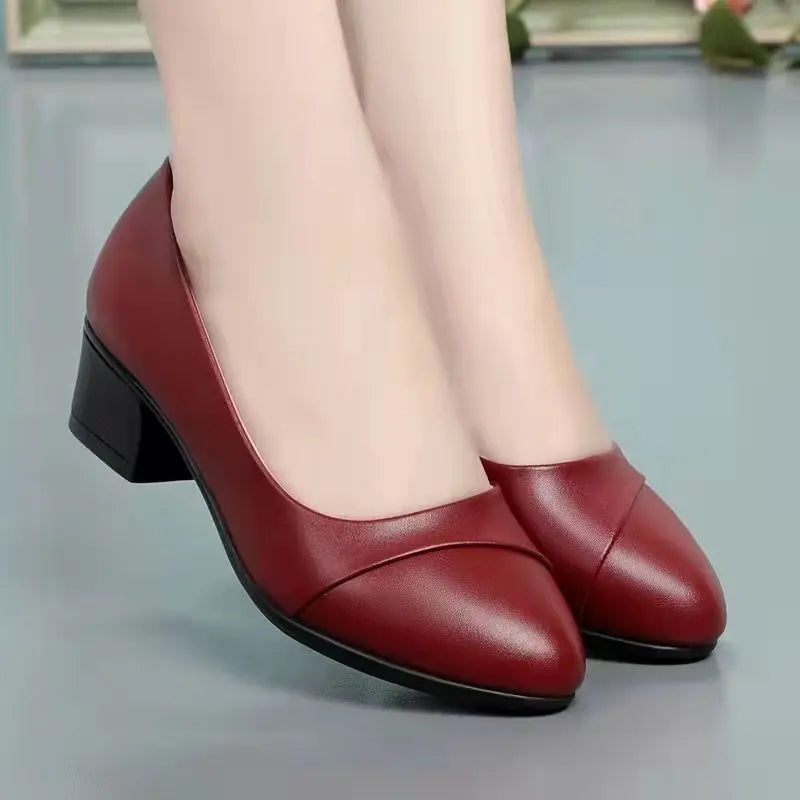 Fashion Women's High Heels Patent Leather Work Shoes Comfortable Women Heeled Shoes Pu Leather Loafers Square Heeled Talon Femme