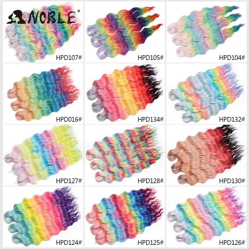 Noble 24 Inch Synthetic Hair Water Wave Braiding Hair Extensions Ombre Rainbow color Deep Wave Curl Twist Crochet Hair Extension