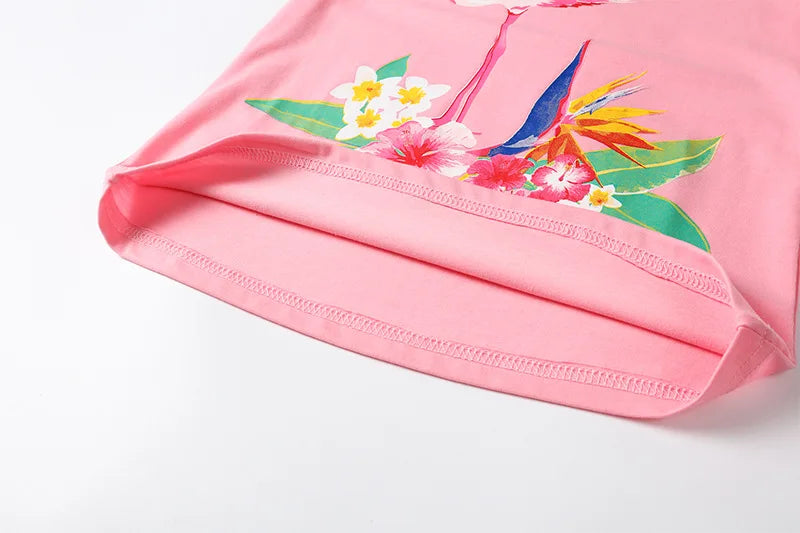 Children's Summer Casual Clothing Baby Girls Animals Printed Pink T-Shirts+Shorts Two-Piece For Kids Pajamas Set Home Wear Suits