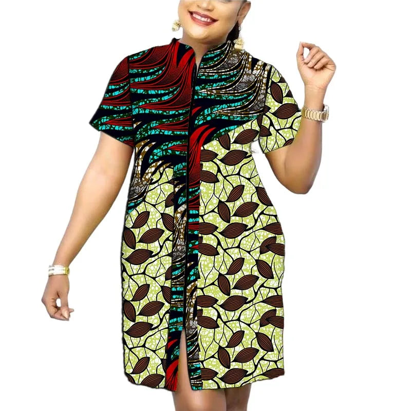 Stand Collar Dress African Trends Patchwork Dress Original Design Elegant Print Women's Ankara Outfit Customized