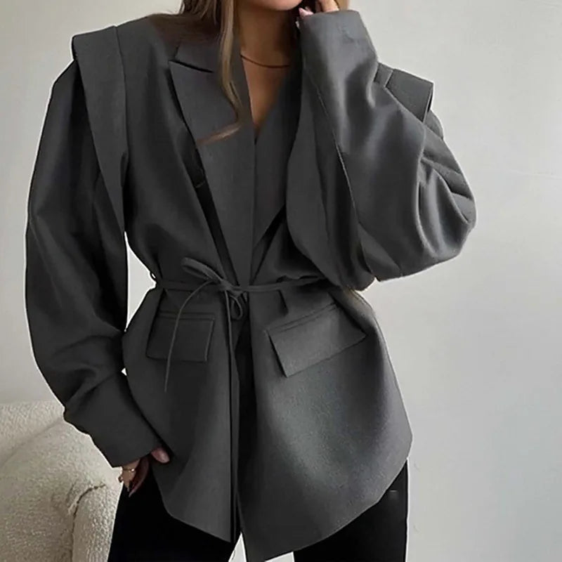 Women's Suit Dress 2025 Spring Autumn High End Blazer Elegant Office Style Waist Tied With Shoulder Pads Fitted Outerwear