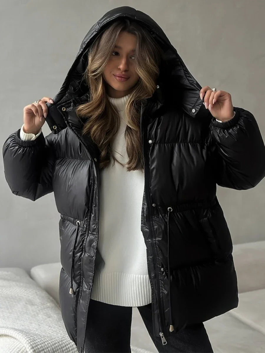 Wolfeel Drawstring Slim Fit Womens Winter Jacket Polyester Coat Warm