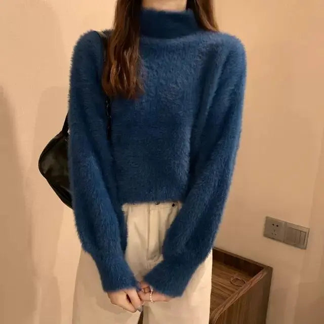 2026 Winter Imitate Mink Wool Hot Fleecing Female Turtleneck Elastic Casual Sweater Women Knitted Tops Pullovers Soft  Warm