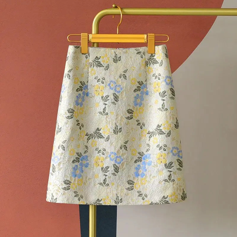 Autumn 2023 High Waist A-line Skirts Light Mature One Step Skirt Ladies Medium Length Retro Wrapped Hip Skirt Jacquard Skirt
