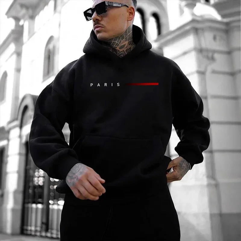 Trendy Mens Hooded Sweatshirt 2025 Urban Street Style Paris Hip Hop Fashion Hoodie Male Casual Cool Outerwear Autumn Winter Coat