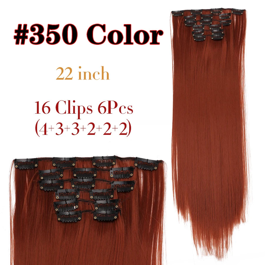 22 Inches Synthetic Long Straight Hairstyle 16 Clips 6Pcs/Set Hair Extensions Blonde Black Hairpieces Heat Resistant For Women