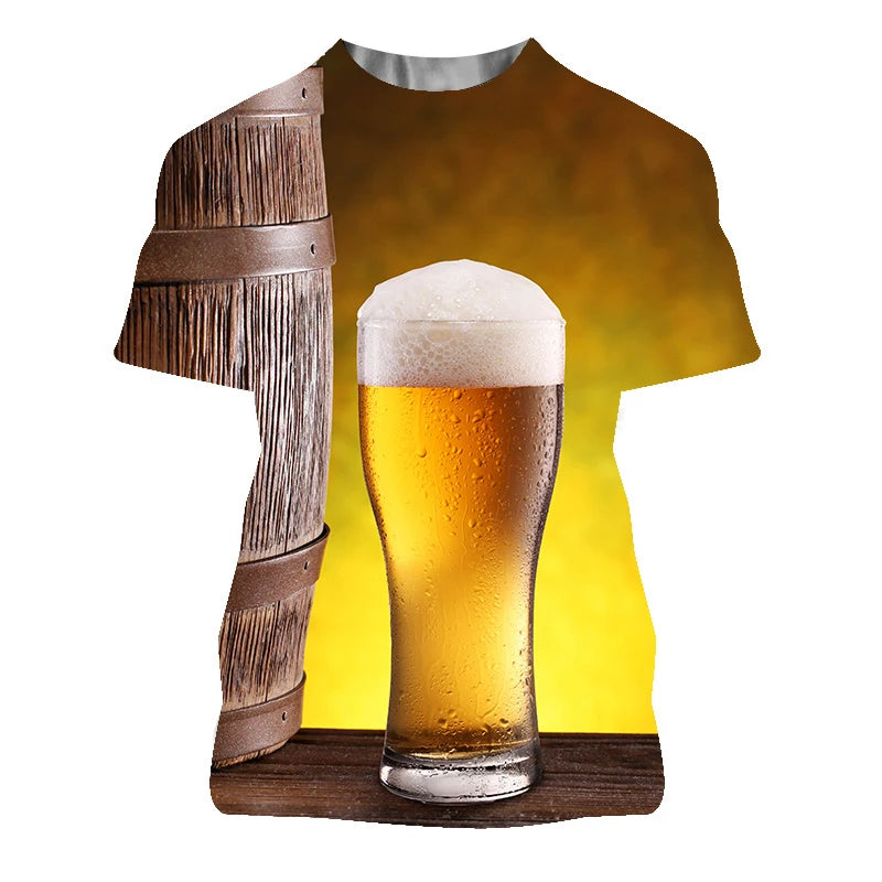 3D Printed Beer Graphic T Shirt for Men Clothing Summer Casual Women Oversized T-shirts Funny Kids O Neck Short Sleeve ropa Tops