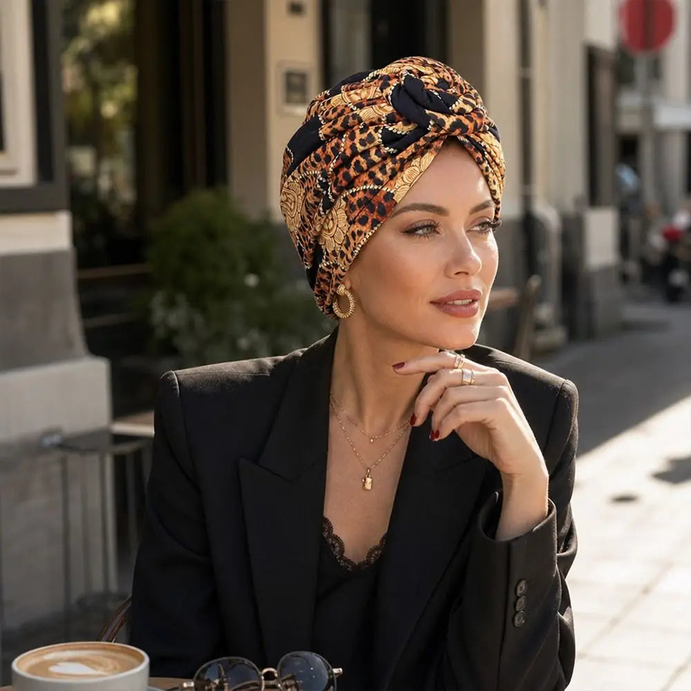 Fashion African Print Hijab Caps Pleated Wrap Twist Knot Turban Hat Elastic Knotted Style Floral Head Wrap All Match Decor