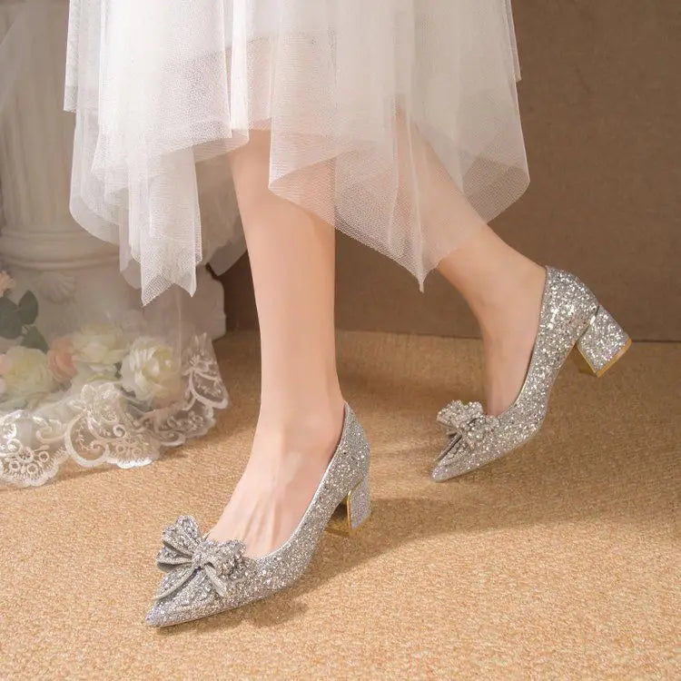 Women's Summer Footwear Stilito Rhinestone Shoes for Woman 2025 with Wedding Bride Genuine Mark Chic and Elegant A Comfortable E