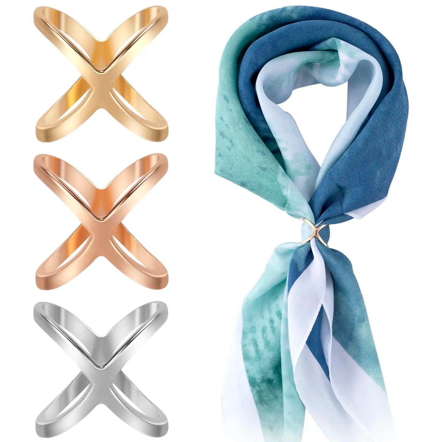3pcs X-Shaped Scarf Clips Buckles for Women, Scarf Holder Pins for Shawls Silk Clothes (Golden/Silvery)