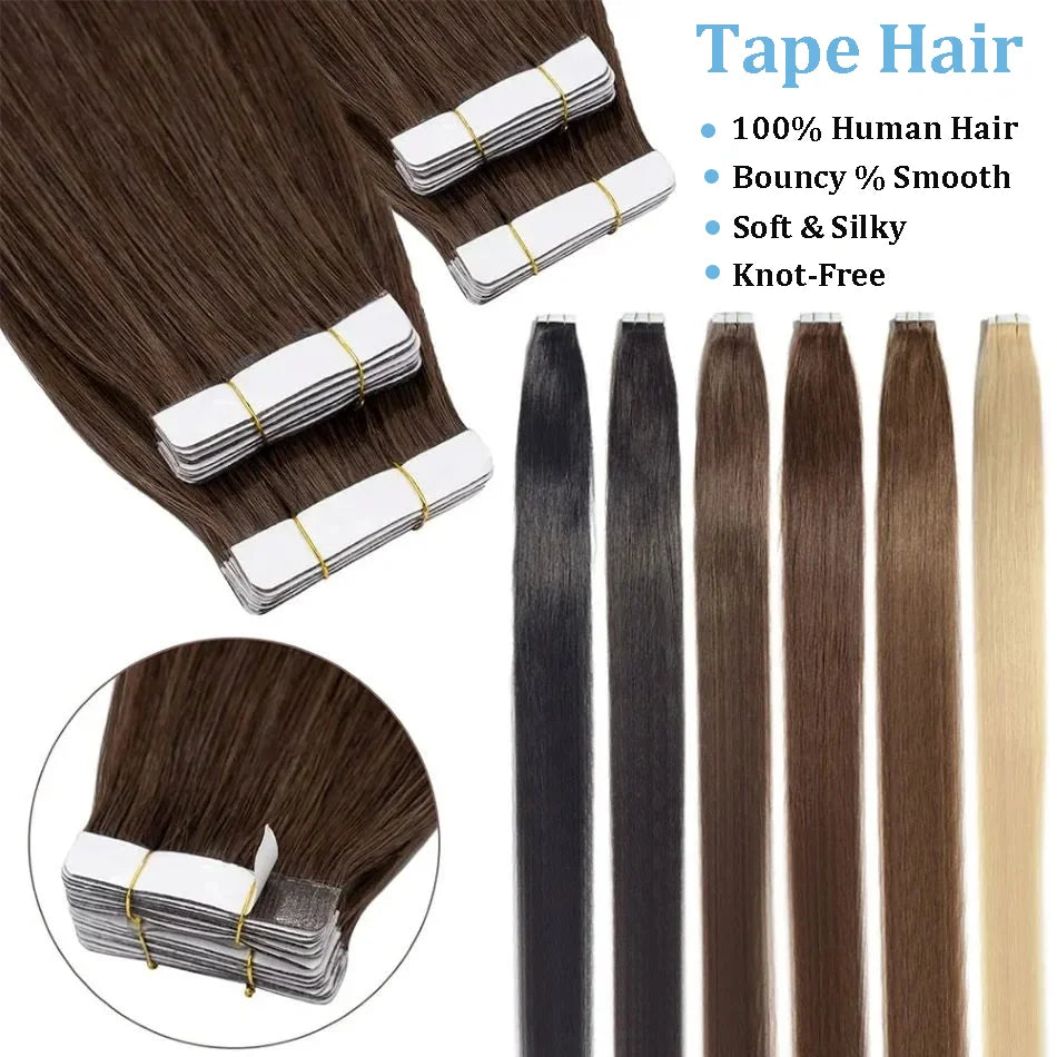 Tape In Hair Extensions Remy 100 Human Hair Straight Seamless Skin Weft Tape Hair Extensions Natural Black Hair For Women