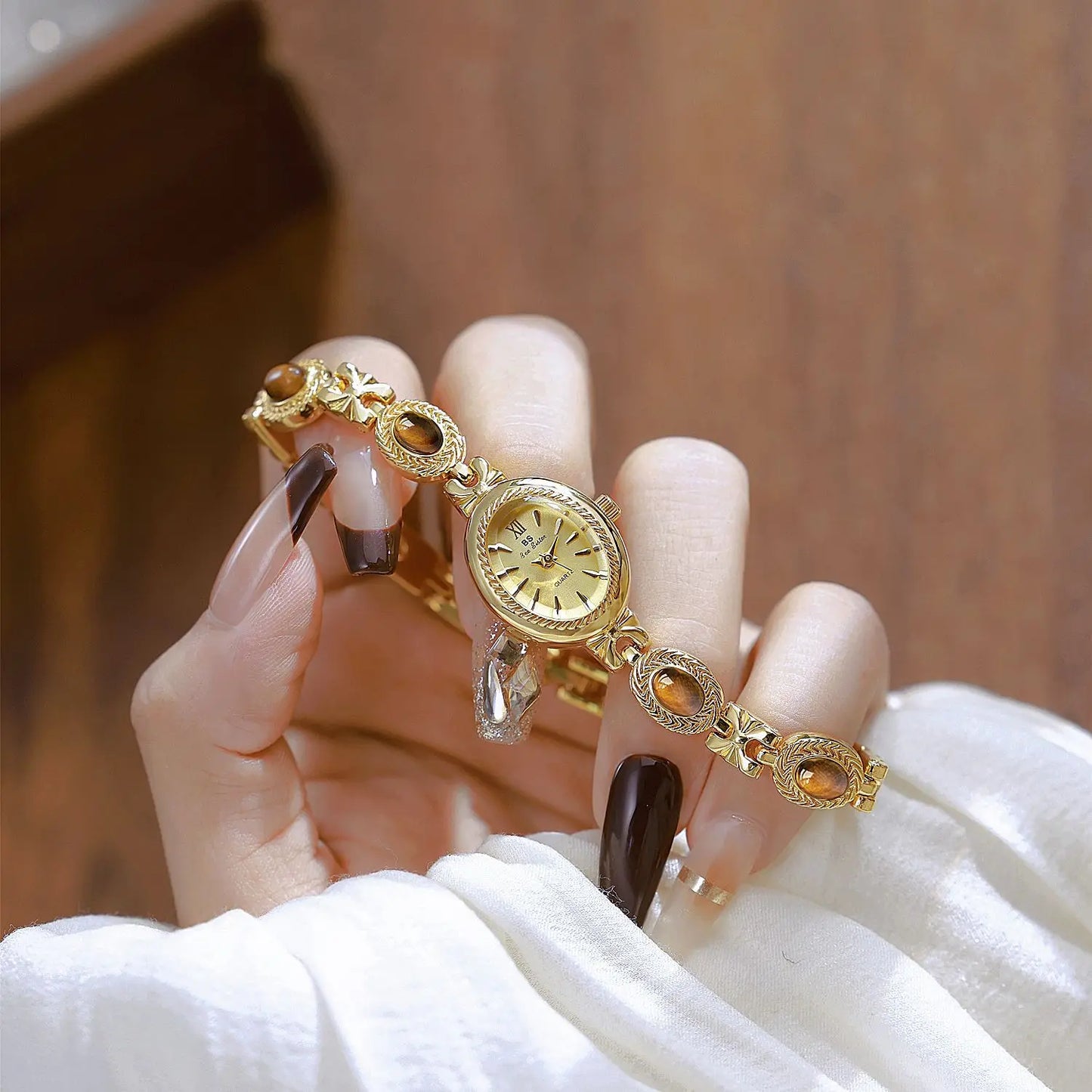 Elegant Women's Watch Jade Bracelet Small Clock Fashion Quartz Watches Luxury Golden Wristwatch Gifts For Women Original Brand