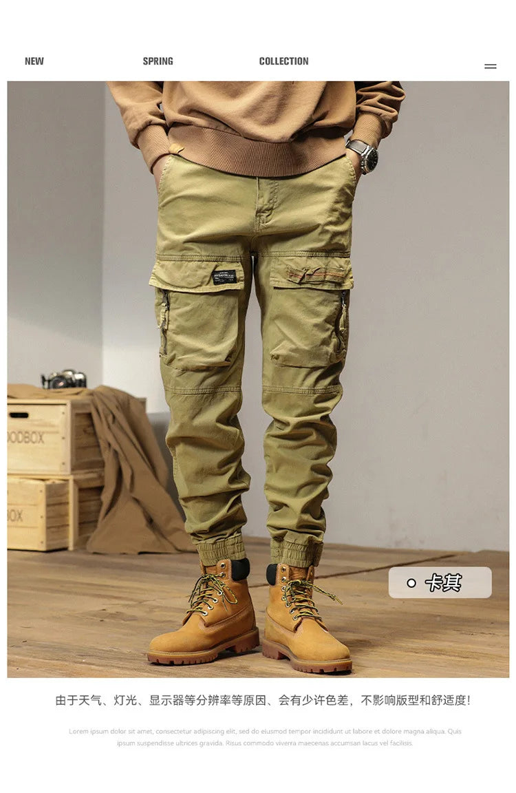 The new men's American retro sporty design in 2025 features multi-pocket, versatile drawstring work pants and stretch trousers