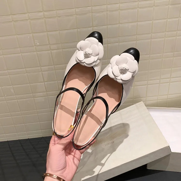 NEW Summer Women Sandals Split Leather Shoes for Women Round Toe High Heel Modern Sandals Flower Slingback Mixed Colors Shoes