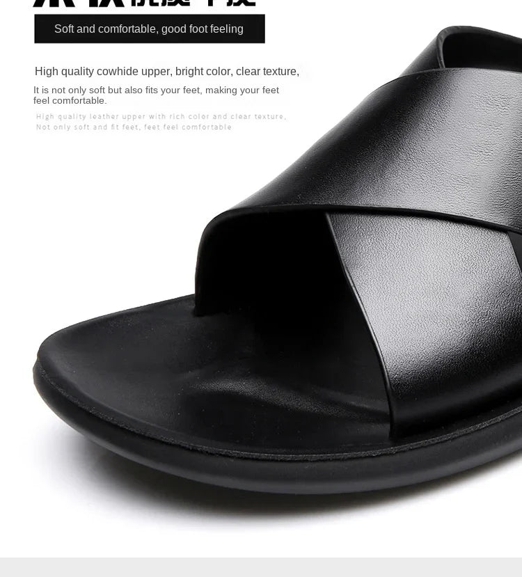 Men Sandals Slippers Genuine Leather Luxury Fashion New Men's Flat Shoes Casual Non-Slip Beach Sandals For Men Zapatos Hombre
