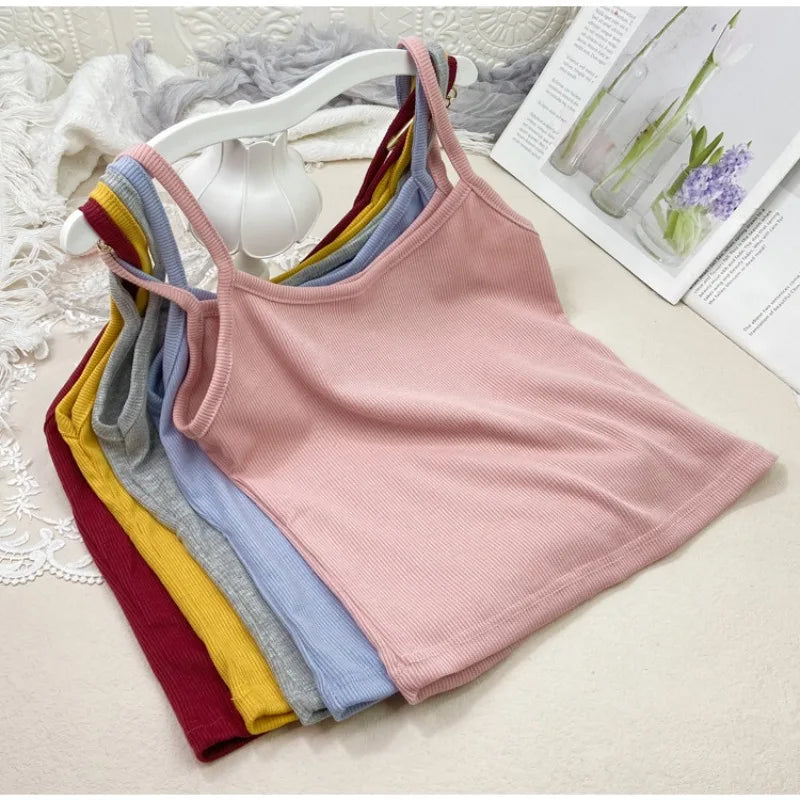 Summer New Solid Color Small Camisole for Girls and Students, with A Slimming Look and A Versatile Thread Vest. Short Base Shirt