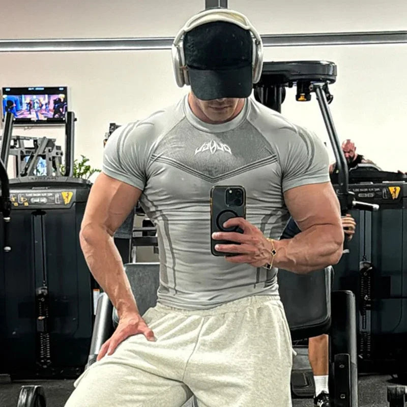 Sports T-shirt Men's Tight Fitness Suit High Elasticity Quick-drying American Tight Fashion Muscle Leg Training Short Sleeve