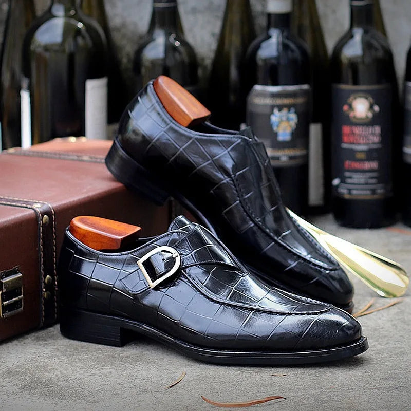 Retro Men Dress Shoes Business Loafers Slip on Pointed Toe Leather Shoes Party Formal Shoe Handmade Casual Men Shoes Plus Size48