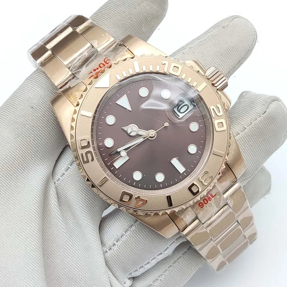 40mm Luxury Rose Gold Men's Watch Sapphire Perspective Back Automatic Watch Mechanical Gold Watch NH35 Stainless Steel Sport