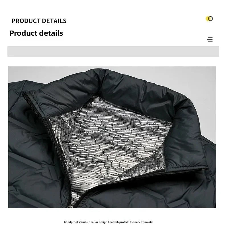 CHUJIE Winter white down jacket men's graphene self heating windproof pleated down jacket stand collar casual warm down jacket