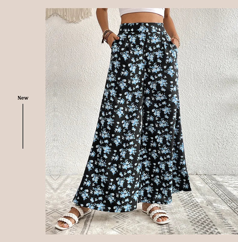 European and American Pants 2026 New Printed Large-flared Wide-leg Pants with Drapey Feel for Summer