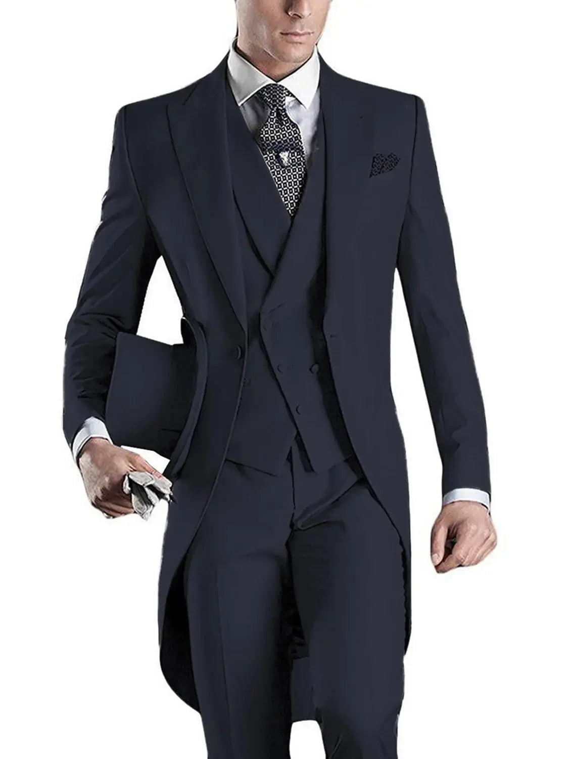 Royal Blue Long Tail Coat 3 Piece Gentleman Man Suits Male Fashion Groom Tuxedo for Wedding Prom Jacket Waistcoat with Pants
