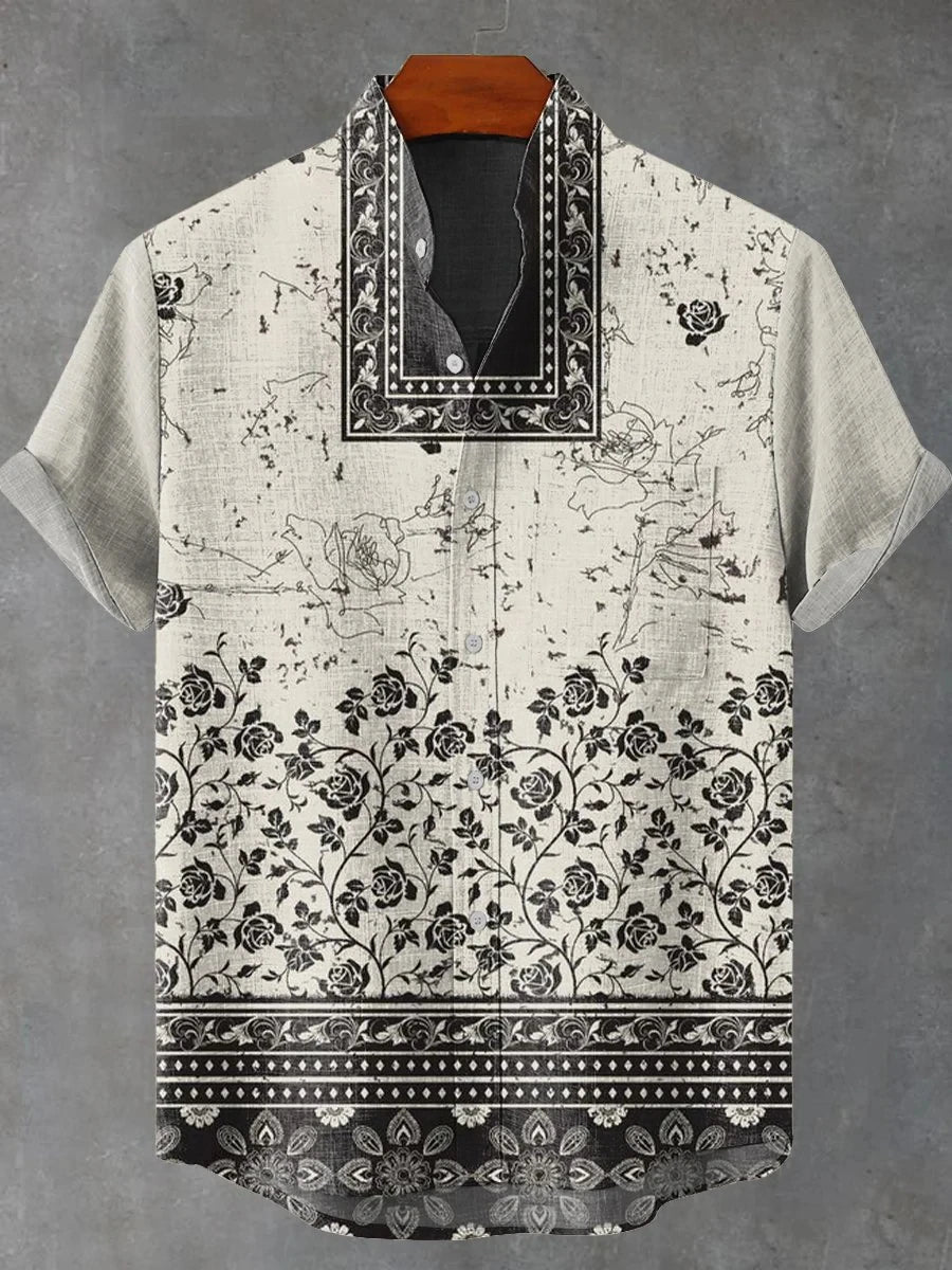 African Style Men's Retro Ethnic Tribal Short Sleeve Shirt Tops Fashion Casual Stripes Pattern Vacation Streetwear Men's Shirt