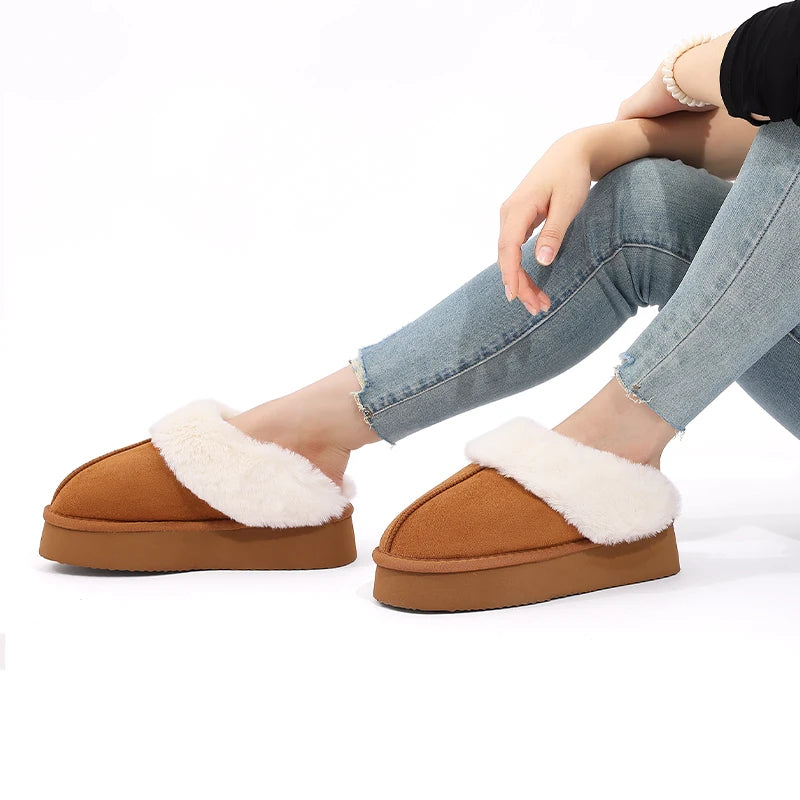 Smile Winter Fluffy Women Fuzzy Slippers Warm Short Plush Non-slip Cozy Soft Cotton Slippers  Indoor Fleece Lined Fur Slippers