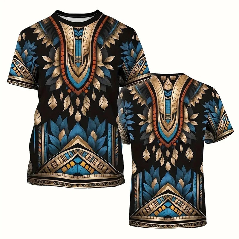 African Ethnic Pattern T-Shirt For Men Tribal Dashiki 3D Printed Tees Summer Casual Short Sleeve Loose T Shirts Round Neck Tops