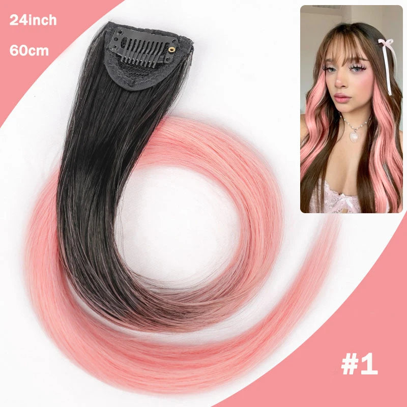 LUPU Hair Clips Hair Extensions Wig Synthetic Long Straight Gradient Color Clip-in Hair piece Hair Clips for Hair for Women Wear