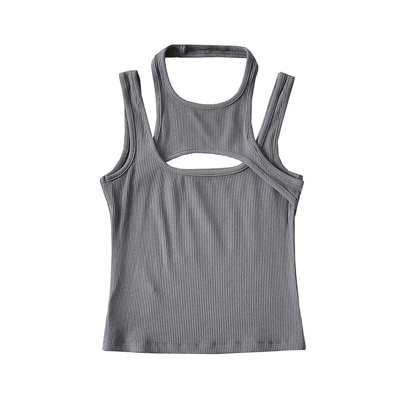 Asymmetrical Crop Top y2k E-girl Hollow Out Knitted Corset Top Sleeveless O Neck Mini Vest Basic Casual Sporty  Summer