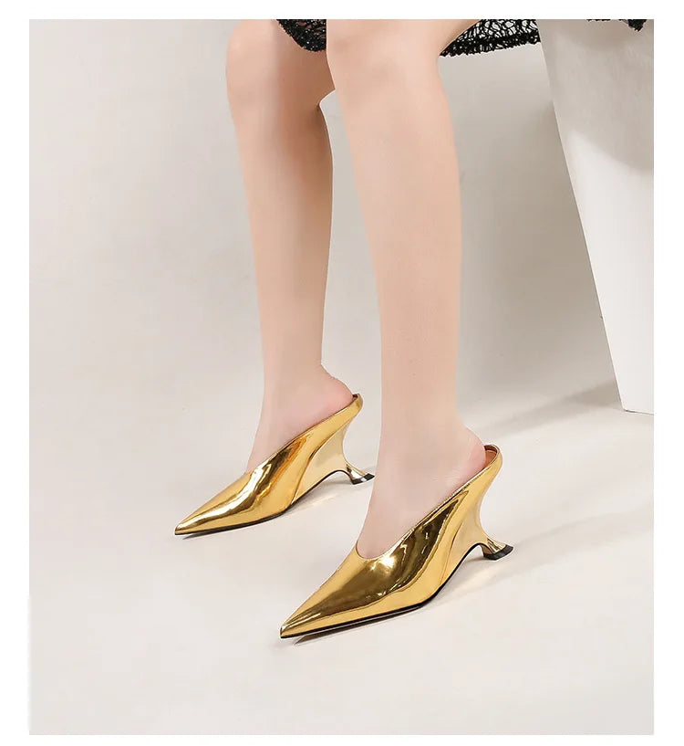 Aneikeh Fashion Silvery Sequined Women Slingbacks Pumps Pointed Toe High Heels Wedding Prom Ladies Shoes