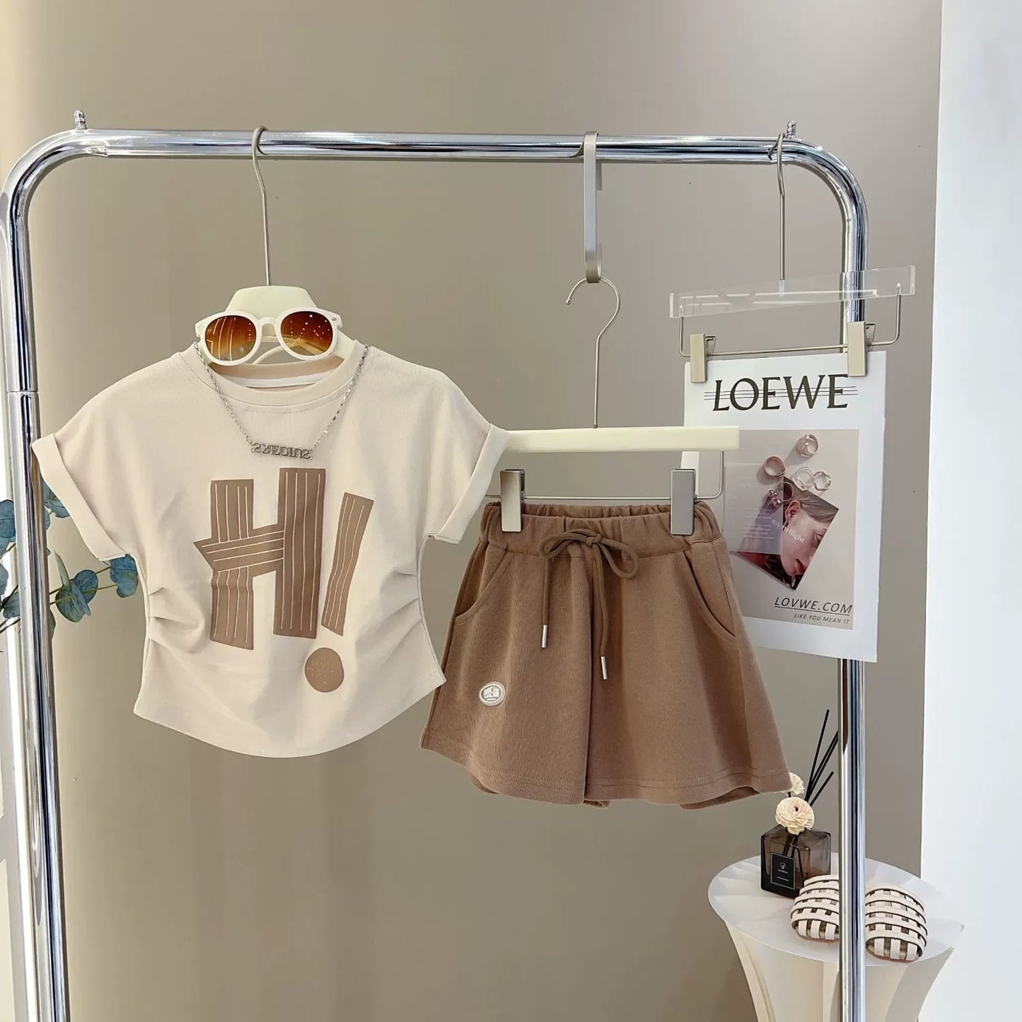 New Girls Summer Sets Children Casual Printed T-Shirt Suit Kids Short-Sleeve Top+Shorts Pcs Outfits Teenager Fashion Clothes