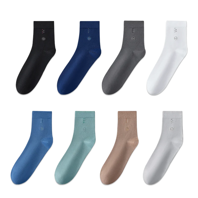 MiiOW 100% Pure Cotton Socks Men Business Dress Long Sock Black White Antibacterial Anti Odor Crew Socks Breathable Sport Sock
