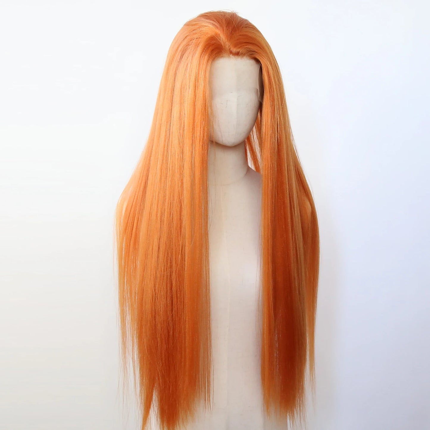 Ginger Orange Wig Synthetic Lace Front Wig Long Yaki Straight Lace Front Synthetic Wig Pre Plucked Heat Resistant Fiber Hair