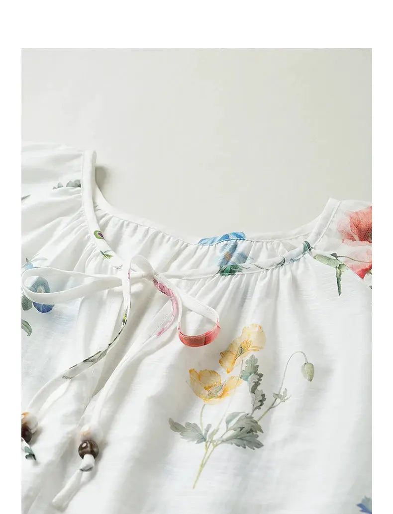 TOYOUTH Women Blouse Shirt 2025 Spring New Linen Floral Printed Velvet Casual Pullover Tops BAZAARHUBO