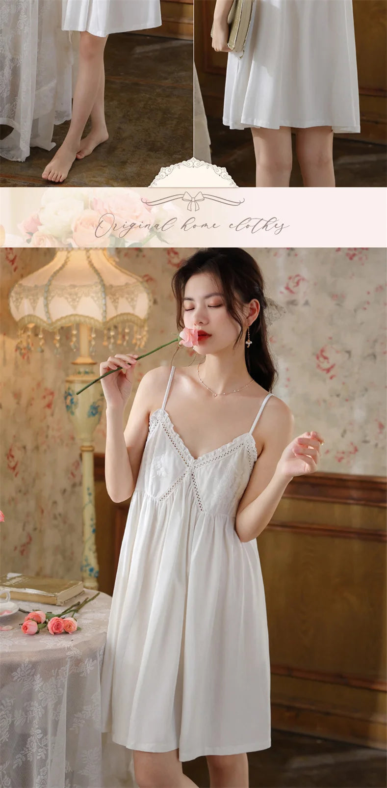 Summer New Sweet Palace Embroidered Lace Knitted Cotton Small Sexy Sling Lace Nightdress Princess Pajamas