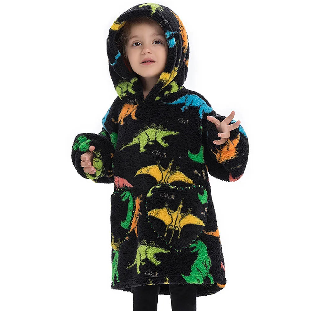 Girls Winter Clothes Flannel Thick Hoodies Super Warm Children's Sweaters Kids Hooded Loose Clothing Homewear Wearable Blankets