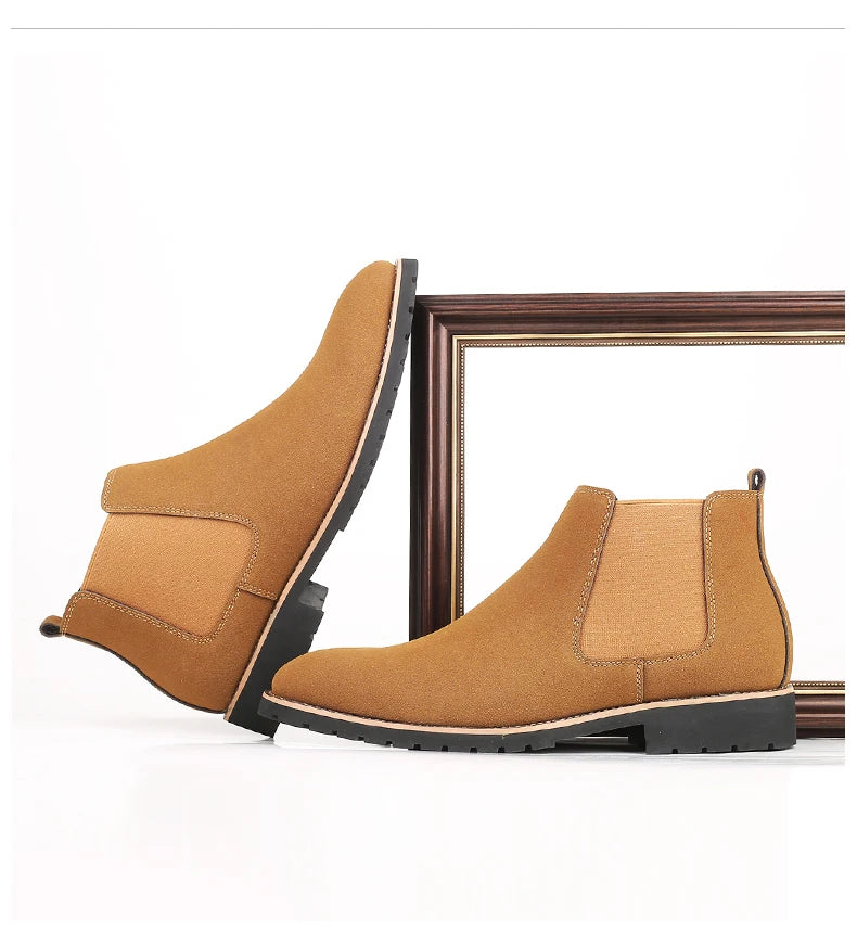 Fashion Men's Ankle Boot New Leather Men's Chelsea Boots Men Shoes Casual Black Sleeve Boots Outdoor High Top Wedding Shoes Male