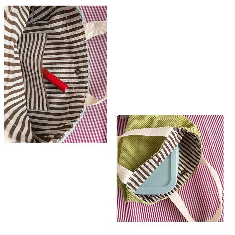 Bags for Women Corduroy HandBags Reusable Lunch Bags Casual Tote Female Handbag Canvas Tote Bag Dropshipping