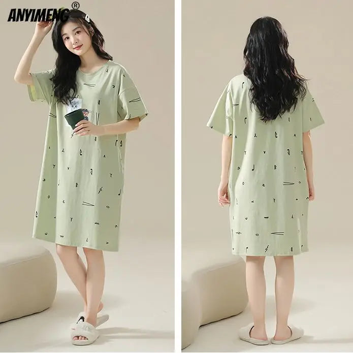 100% COTTON! M-4XL Plus Size Summer Women Nightgown Brand New Anti-bacterial HQ Nightdress Short Sleeves Sleepshirt Casual Dress