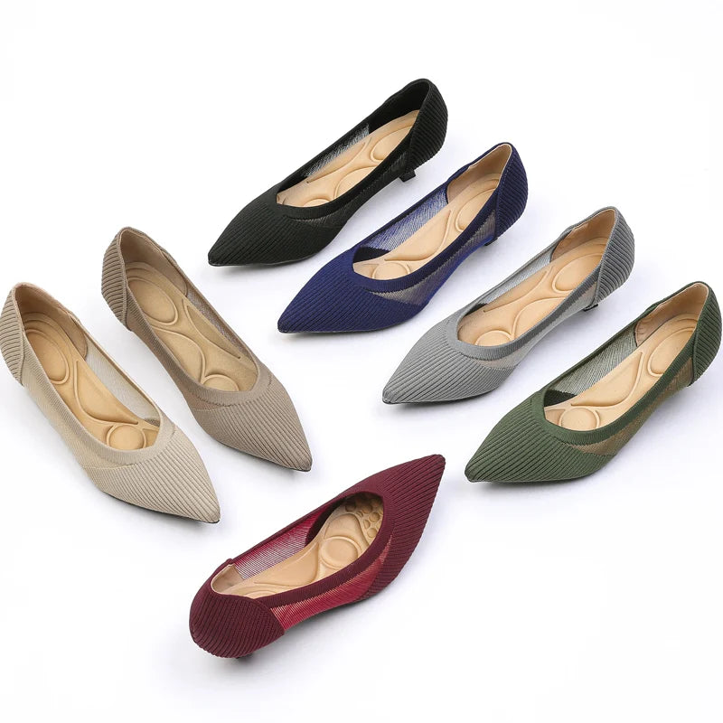 Women's High Heels 2025 New Knitted Breathable Mesh Fine Fashion Comfortable Lightweight Shoes Spring and Autumn