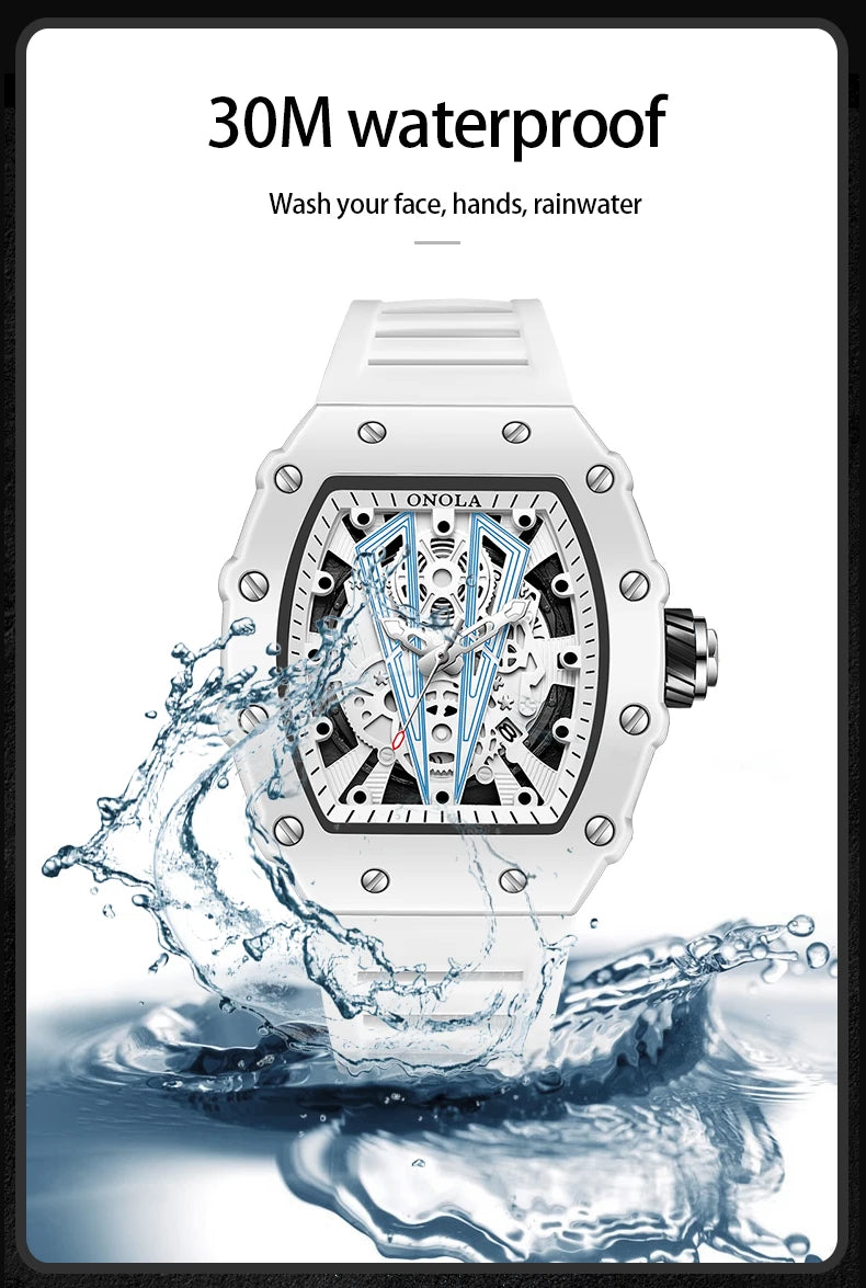High Quality Men's Watch Quartz ONOLA Fashion Clock Waterproof Silicone Tape Watch for Men